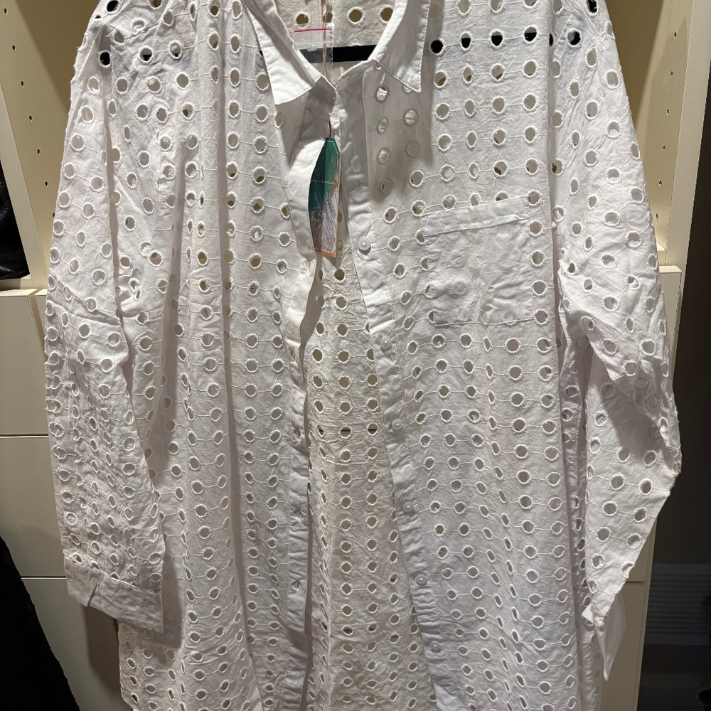 White Cotton Eyelet Big Shirt XL
